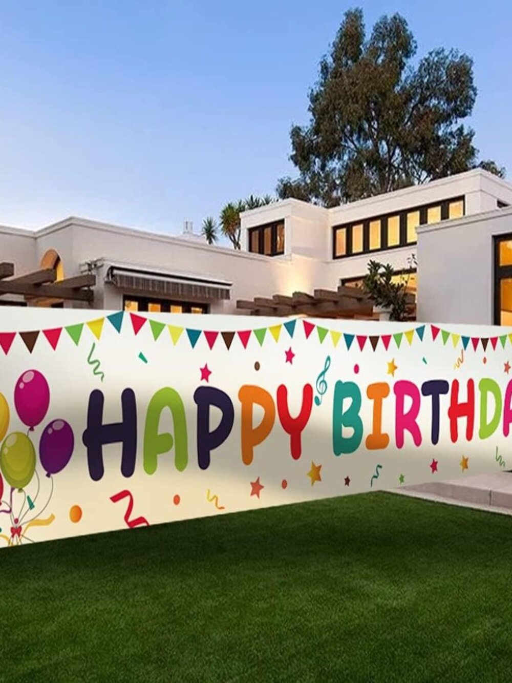 Large Colorful Happy Birthday Yard Banner Sign 118x19.7 inch with Brass Grommets